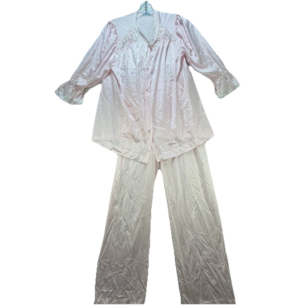 Vintage LORRAINE Pink PJ Set Too Pants Made in USA 100% Antron III Nylon Small